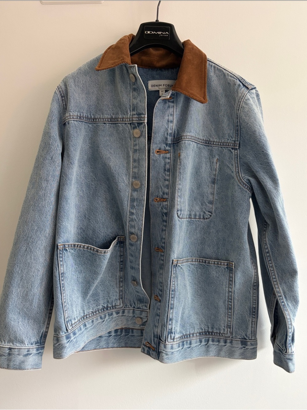 Denim Forum Light Blue Denim Jacket with Brown Corduroy Collar